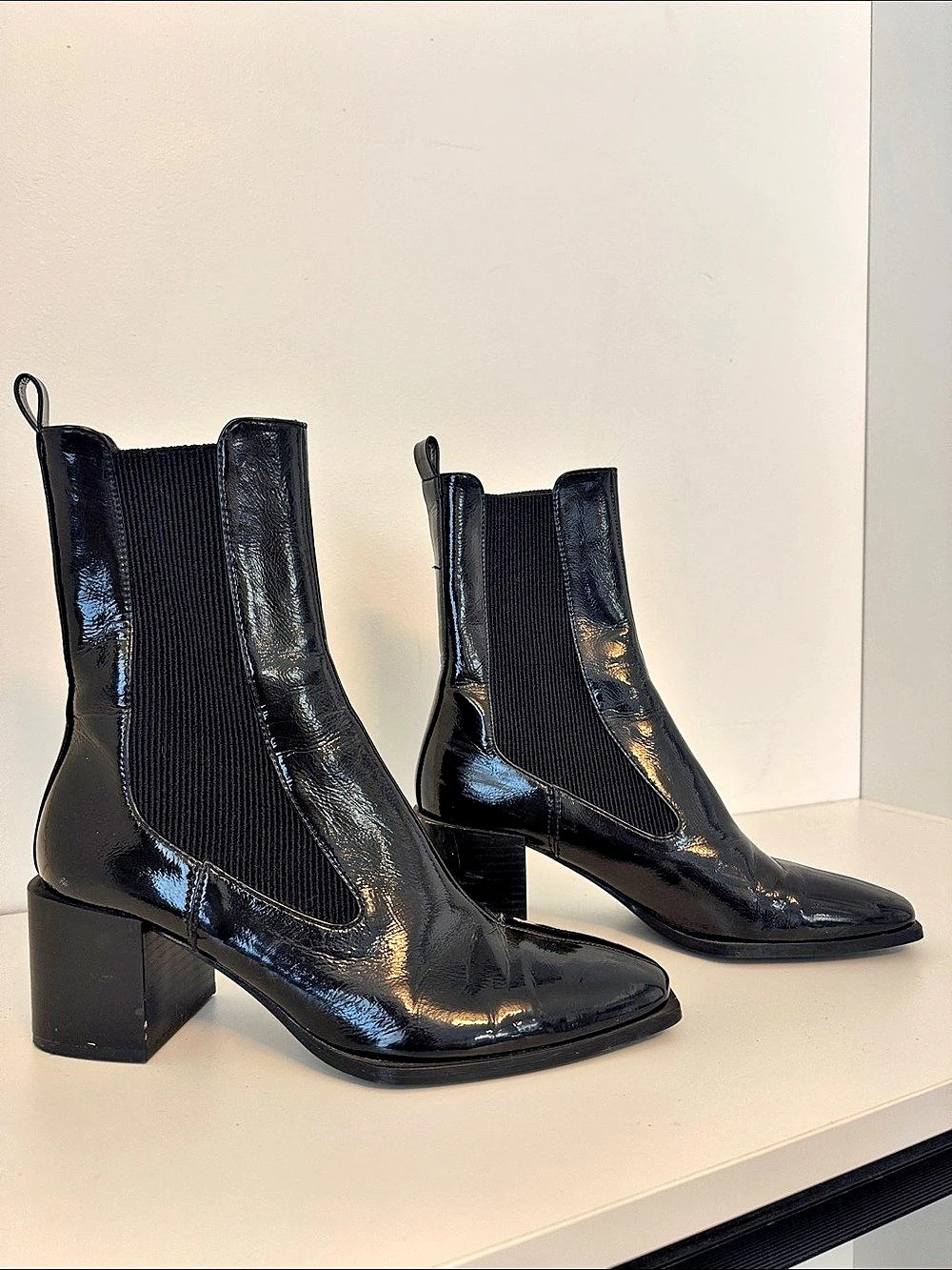 Zara Black Patent Chelsea Ankle Boots EU 38
